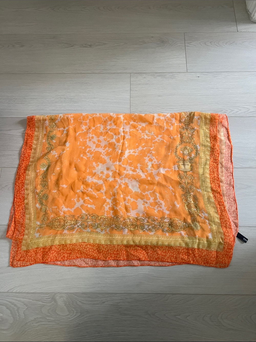 Versace Orange and Gold Patterned Scarf